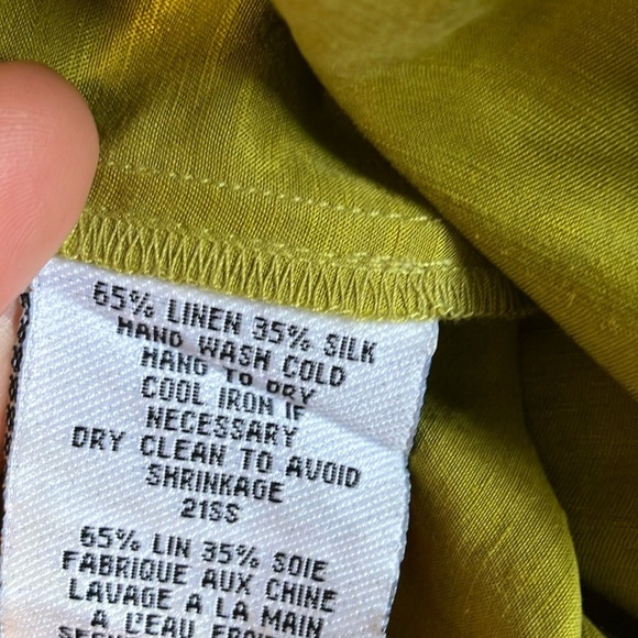 Eileen Fisher Silk Linen Blend Olive Green Pants - Picture 6 of 6